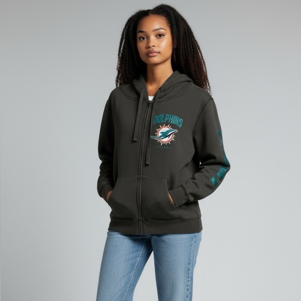 NFL Team Apparel Miami Dolphins Full Front Zipper Hoodie - Size XL
